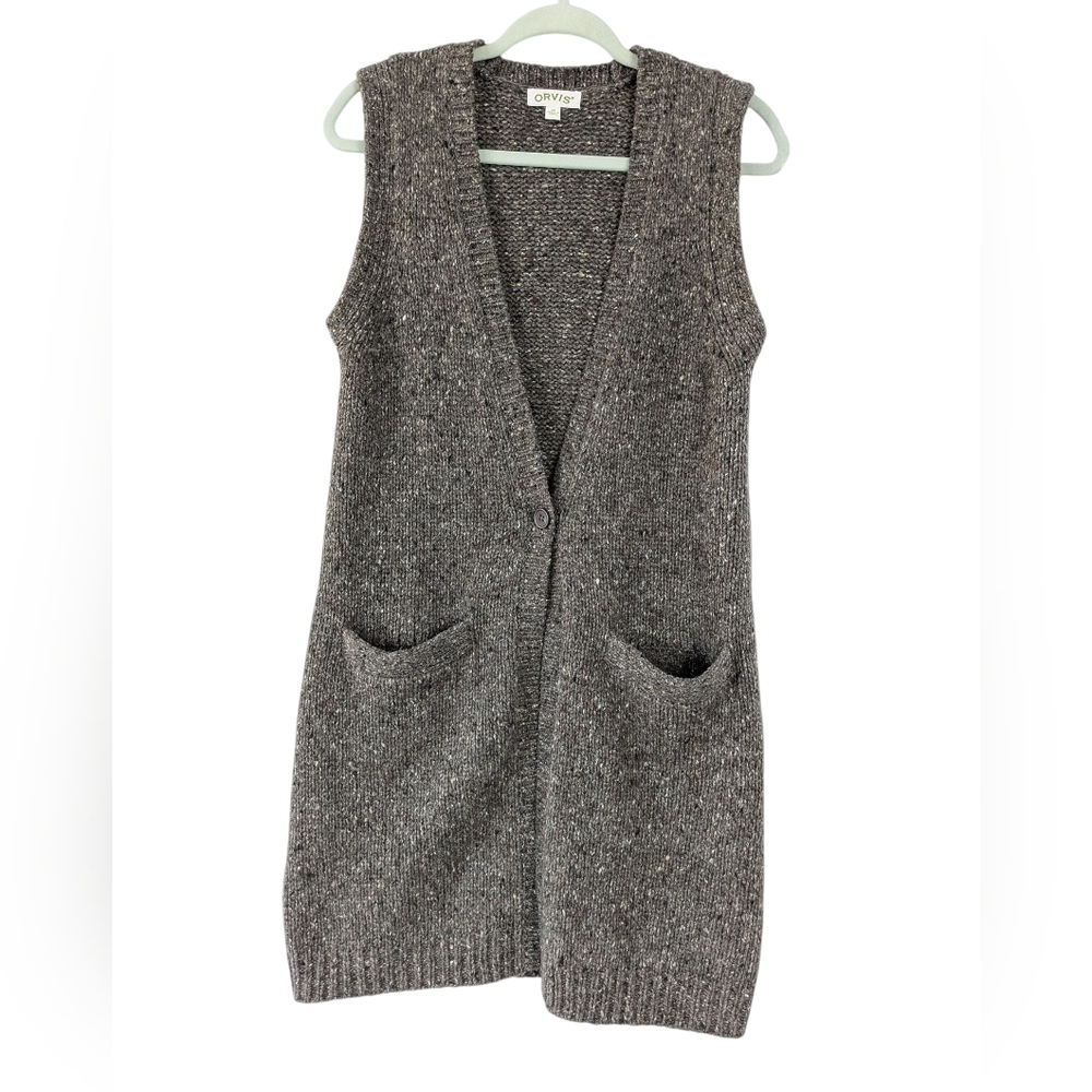 Orvis Longline Sweater Vest Knit Silk Merino Wool Womens XS Brown 90s Minimalist